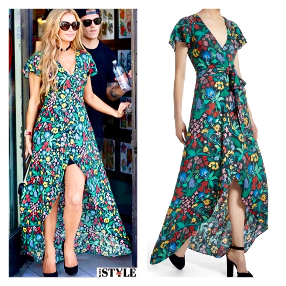 Alice + Olivia Floral Faux Wrap Maxi Adrianna Dress 0